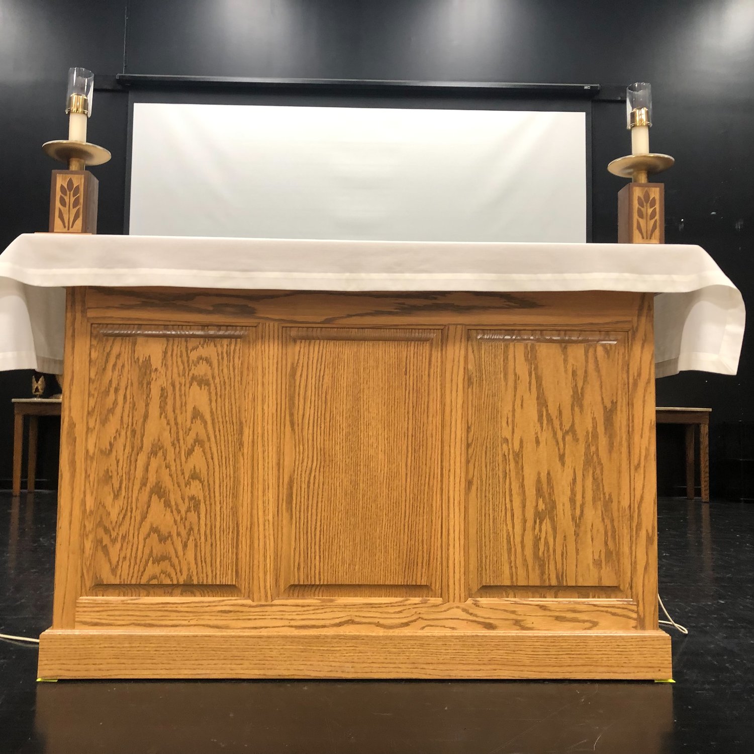 Cathedral of St. Joseph parishioner Clarence Koenigsfeld’s cabinet company made the temporary altar and pulpit for use while the Cathedral is being renovated this year.